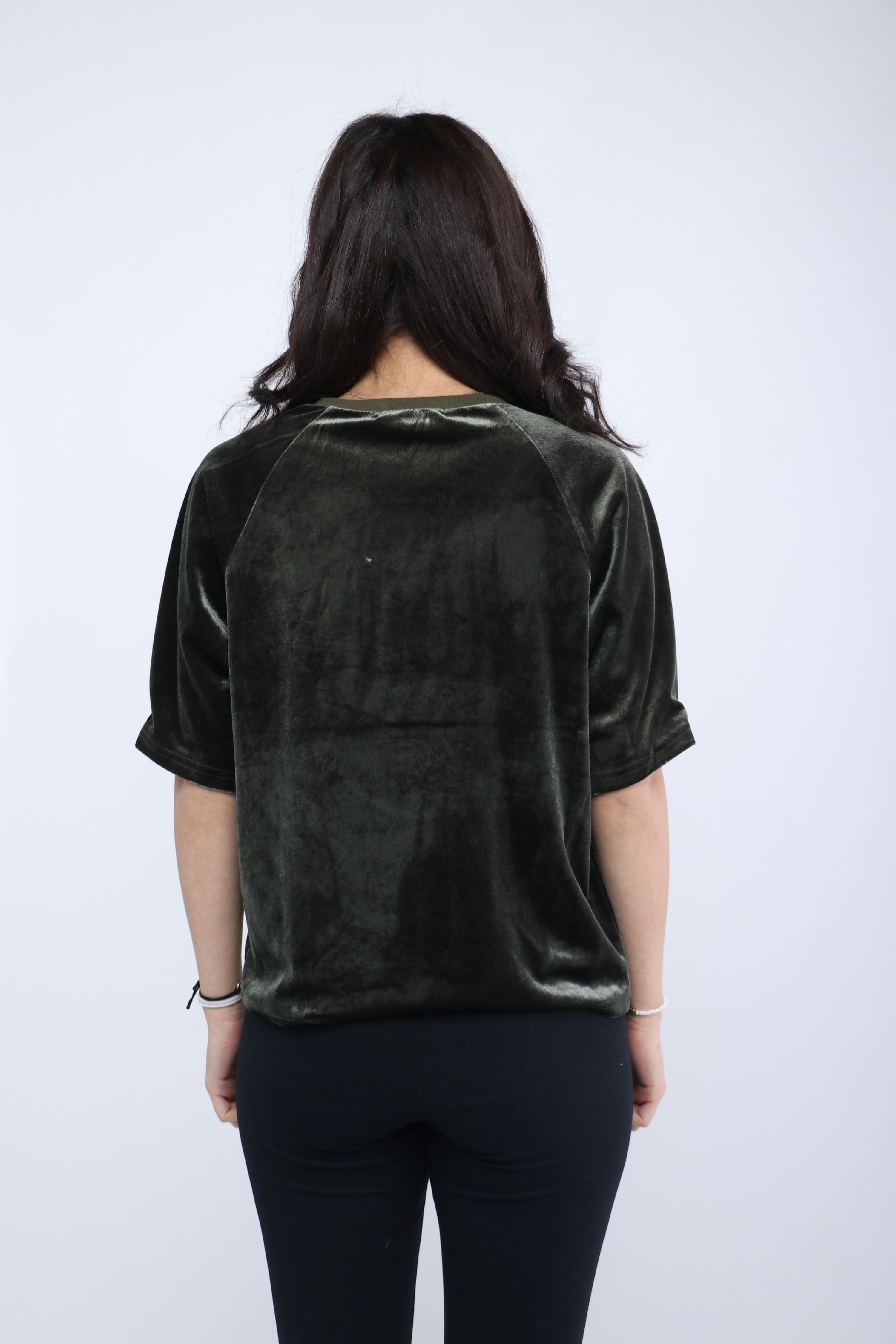 ميكا بلوزة نسائي سادة 3/4 كم ورقبة دائرية أخضر جيشي