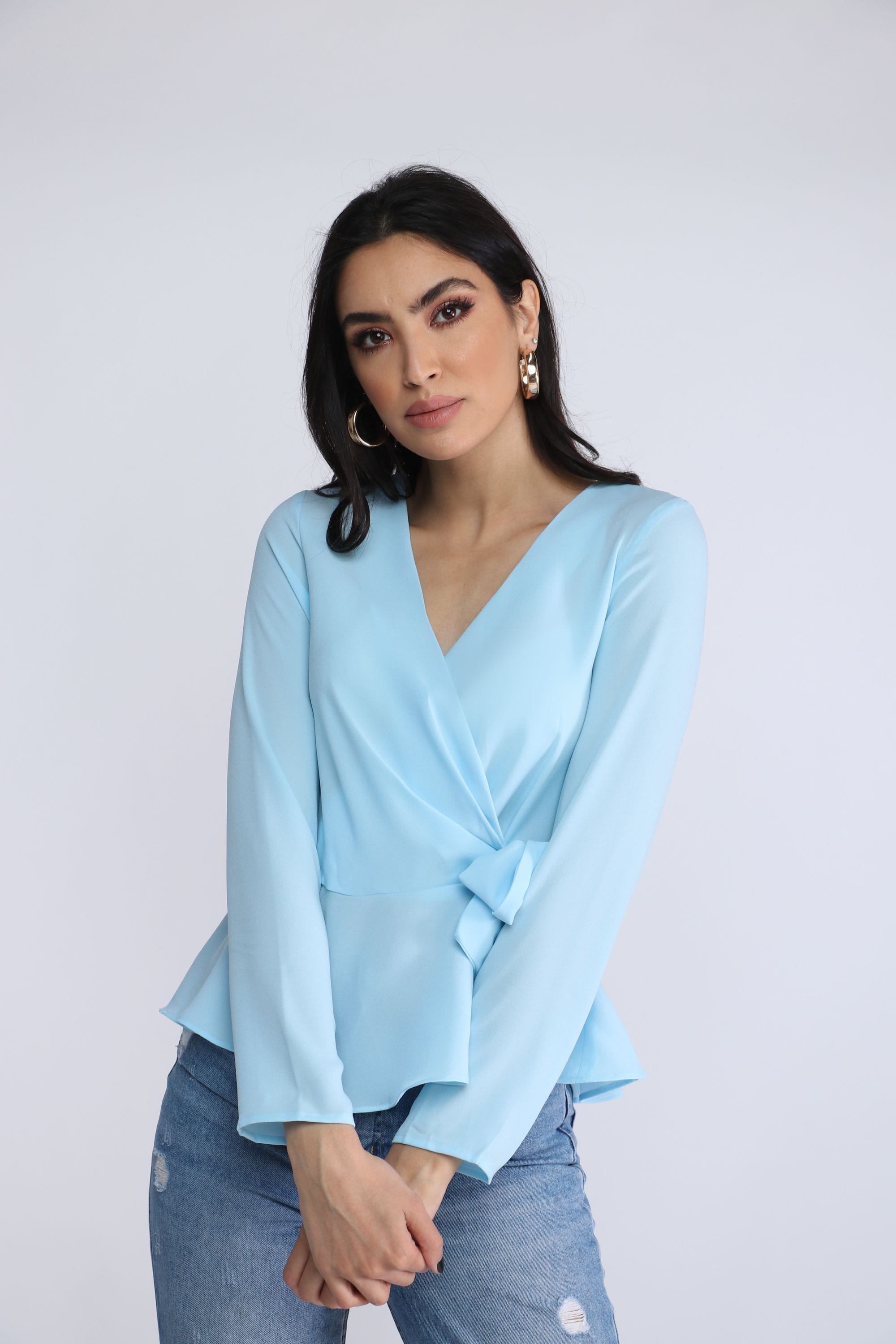 نتشي بلوزة لف برباط وسبعة كم طويل نسائي