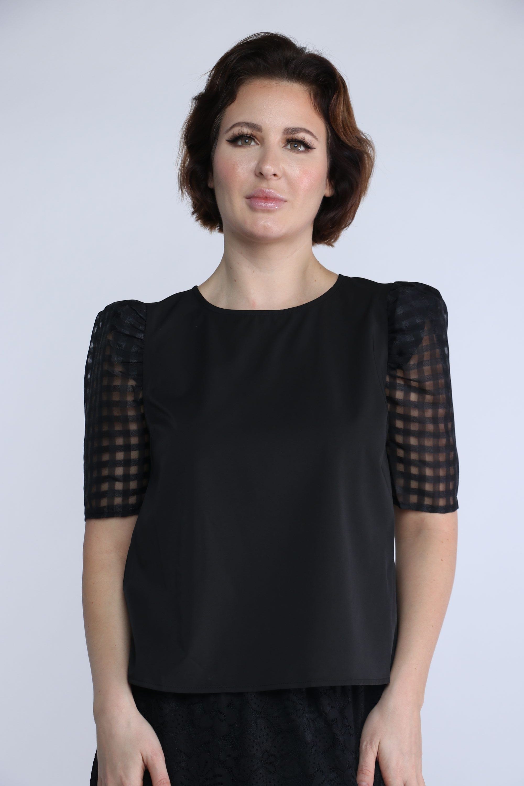 نتشي بلوزة سادة بأكمام شيفون مربعات نسائي