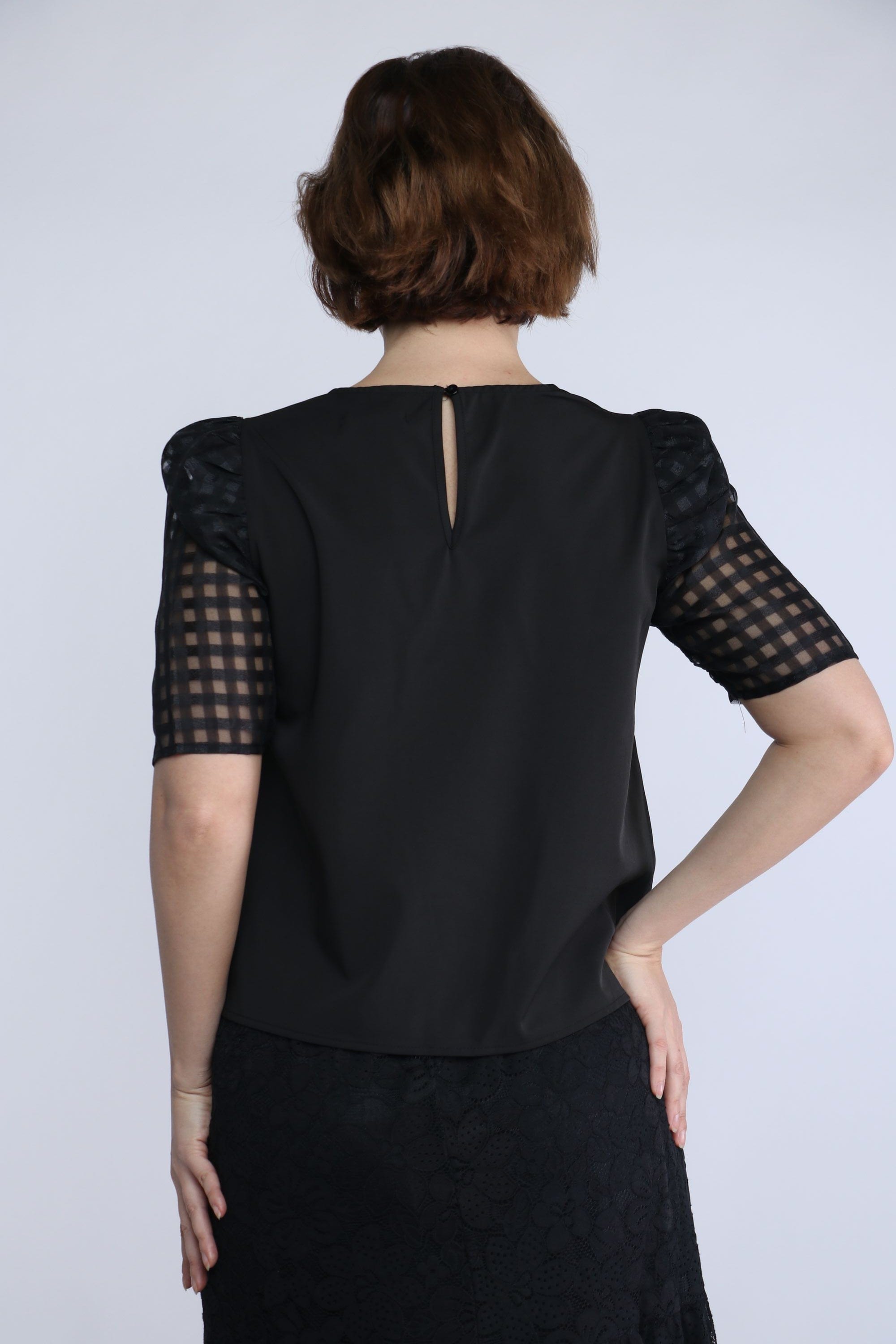 نتشي بلوزة سادة بأكمام شيفون مربعات نسائي