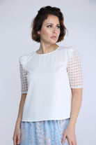 نتشي بلوزة سادة بأكمام شيفون مربعات نسائي