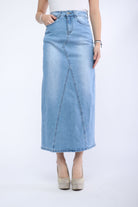 كيتشن تنورة جينز طويلة هاي ويست مع جيوب نسائية