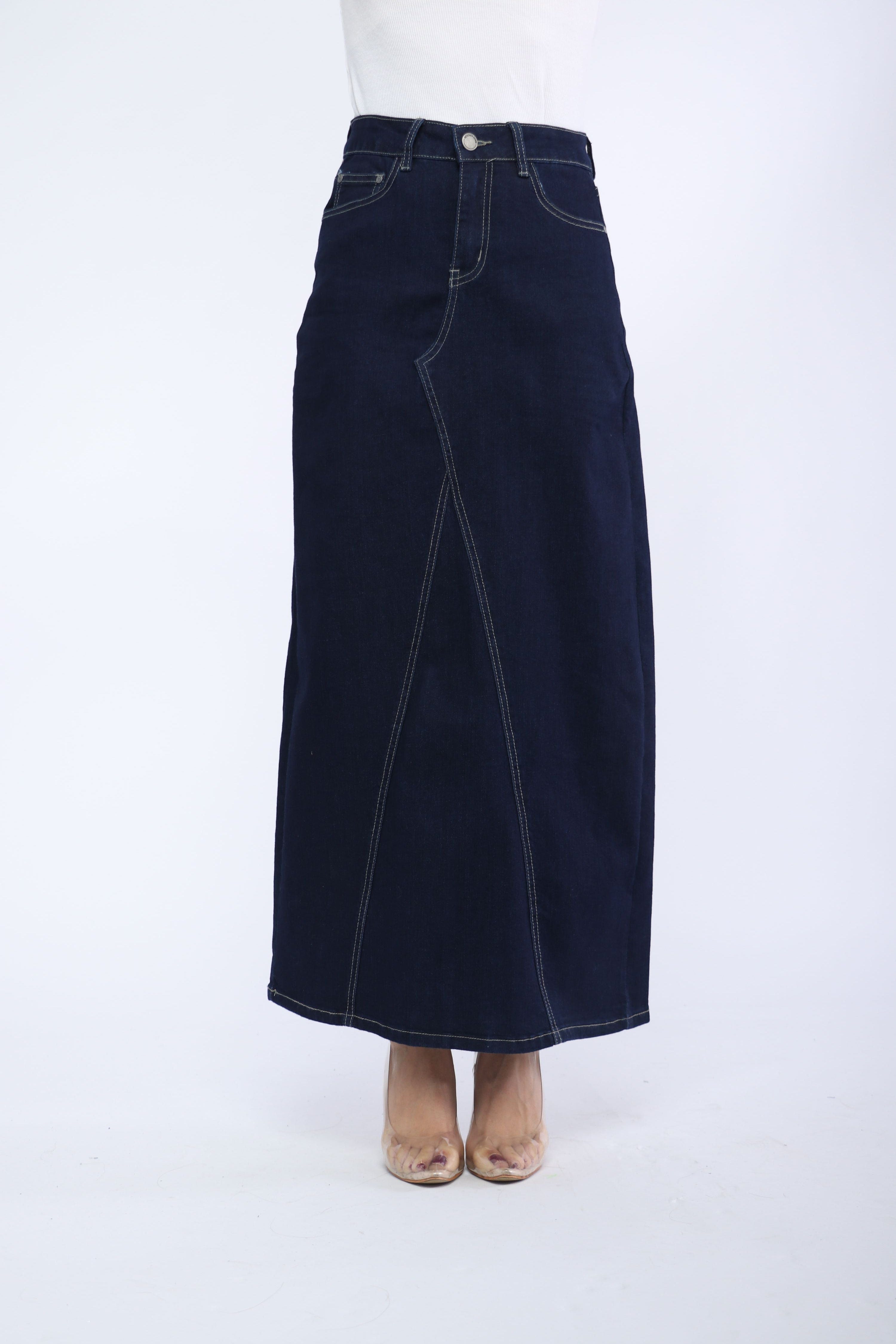 كيتشن تنورة جينز طويلة هاي ويست مع جيوب نسائية