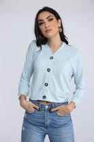 نتشي بلوزة قصيرة نص بطن بأزرار أمامية بكم طويل نسائي