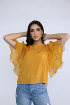 نتشي بلوزة سادة مطرزة من الكتف كم قصير واسع شيفون نسائي