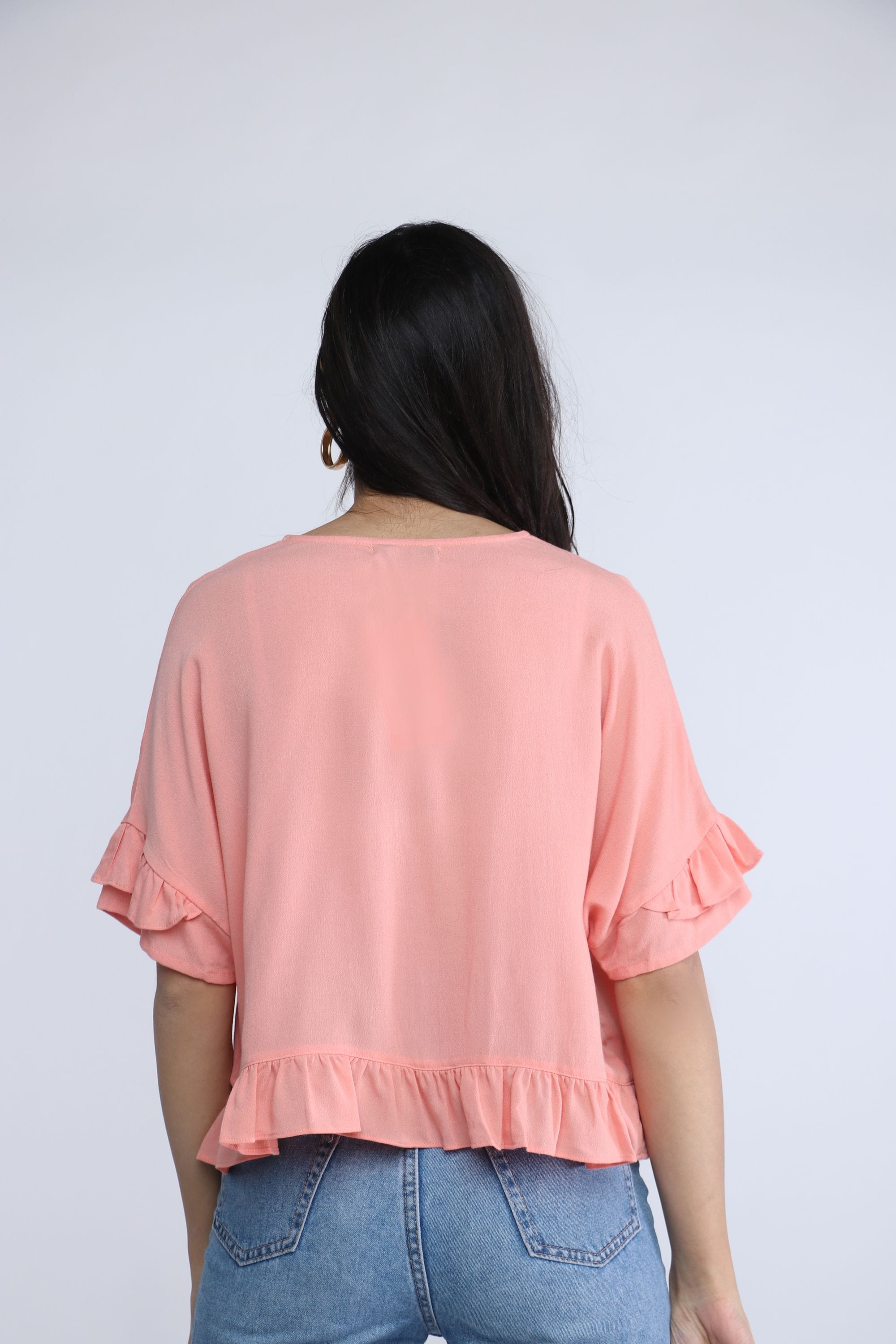 نتشي بلوزة واسعة بفتحة سبعة نص كم مكشكش نسائي