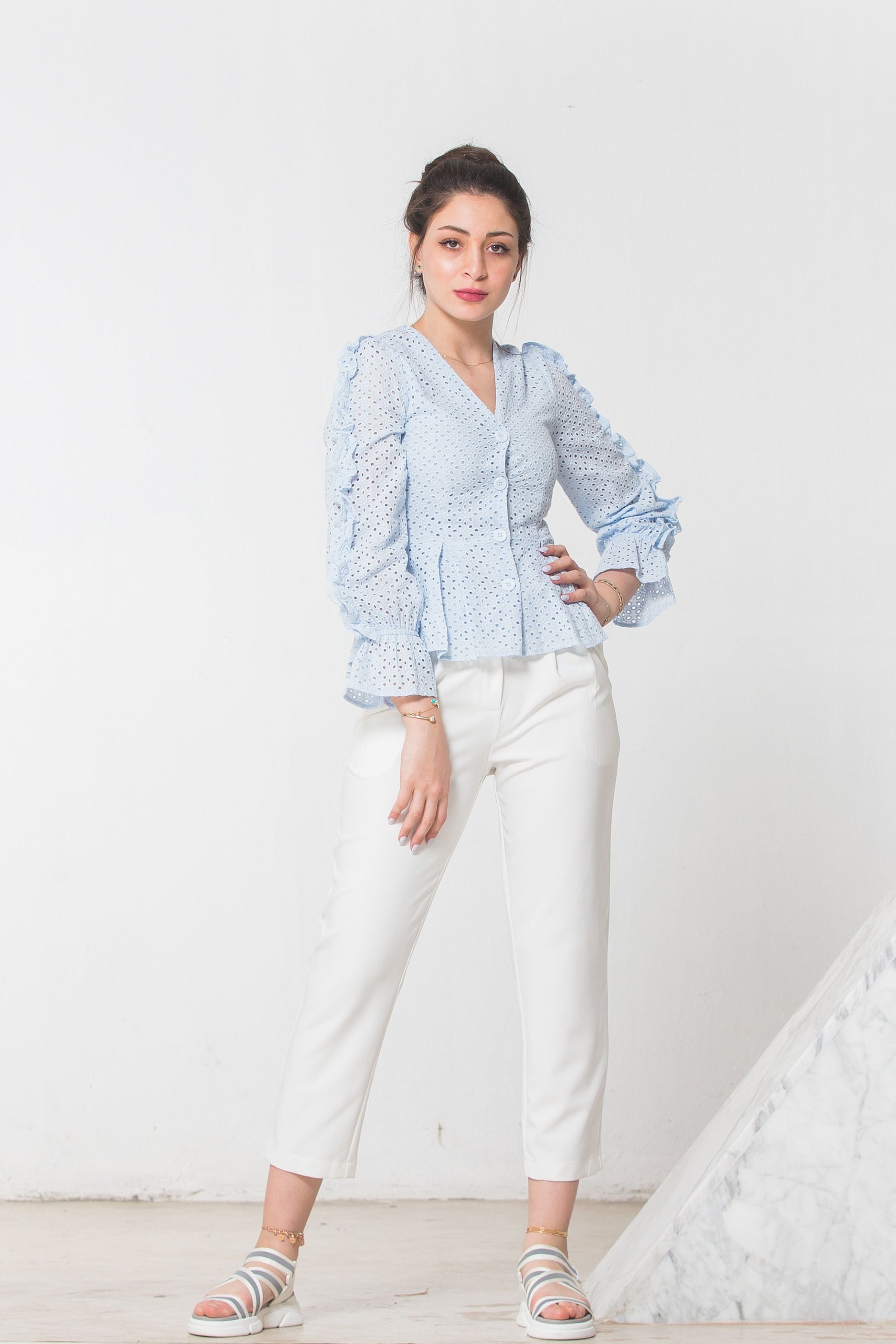 نتشي بلوزة رسمية نسائية مخرمة