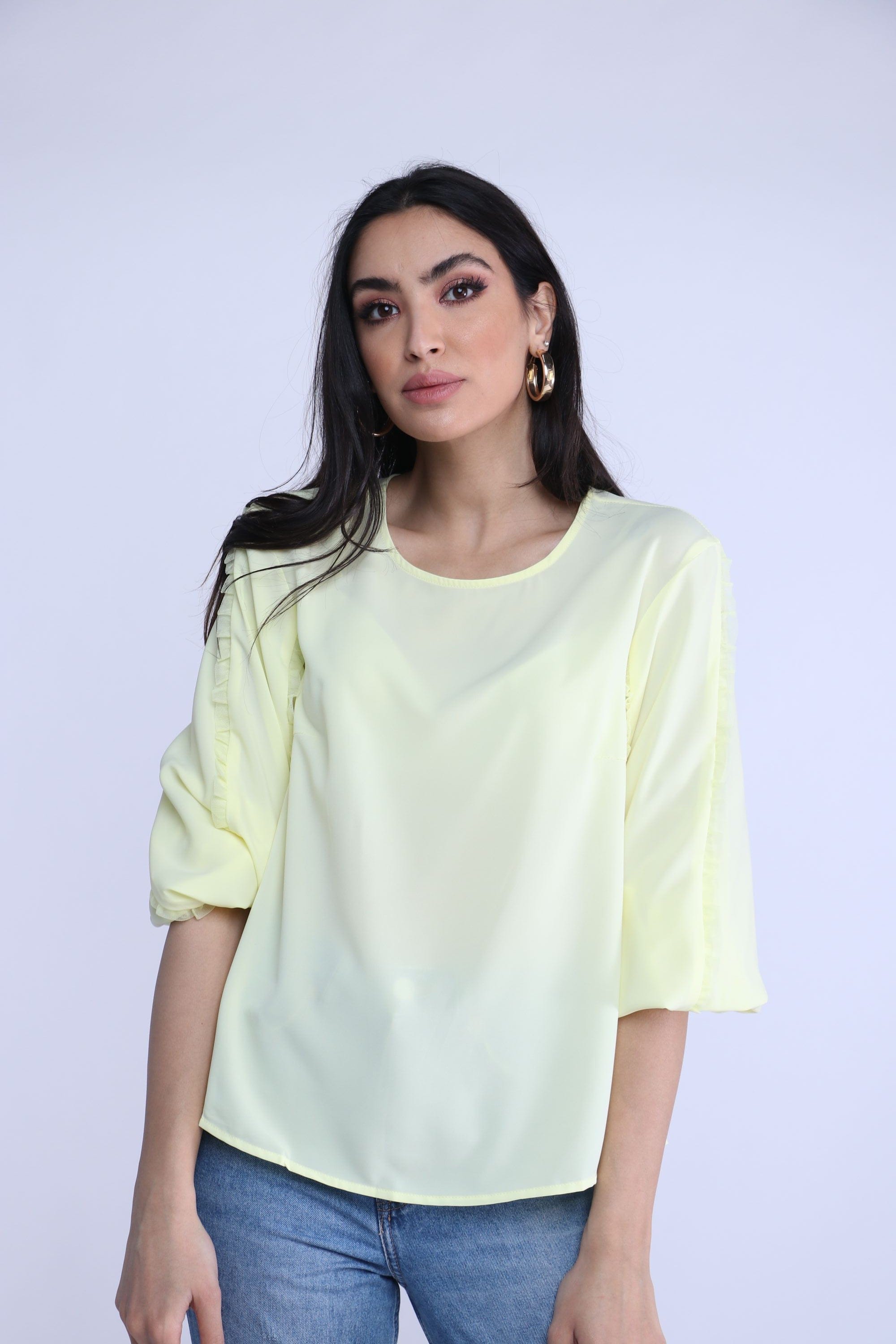 نتشي بلوزة سادة 3/4 كم بف بفتحة ظهر صغيرة نسائي