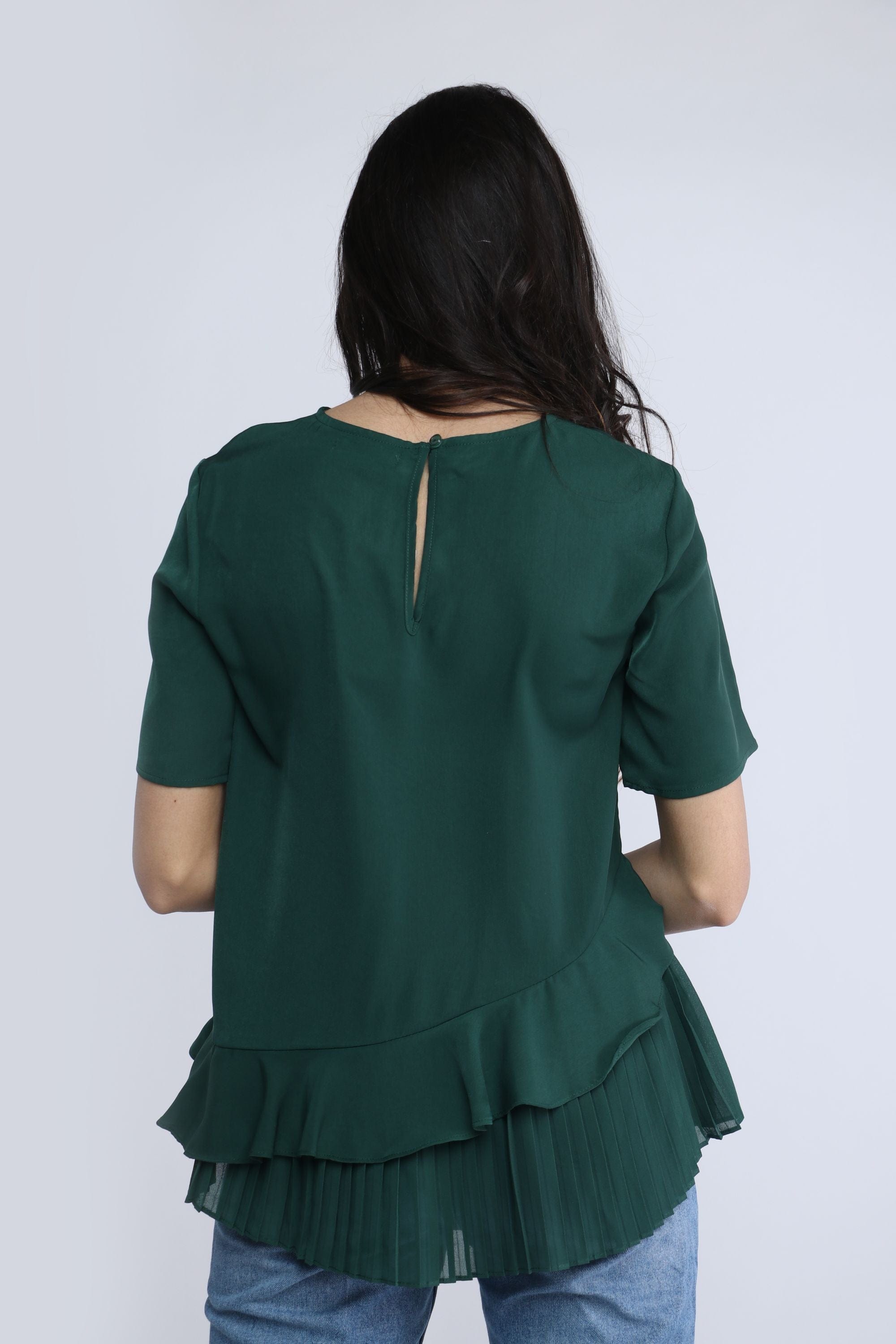 نتشي بلوزة بأكمام قصيرة بوليستر مزين بليسية