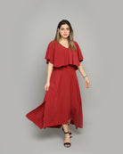 ميكا فستان ميدي كم على شكل فراشة سادة