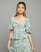 ميكا بلوزة مشجرة مخصرة مفتوحة من الصدر 3/4 كم بف نسائي