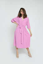 ميكا فستان ميدي سادة بحزام على الوسط كتف مكشوف