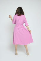 ميكا فستان ميدي سادة بحزام على الوسط كتف مكشوف