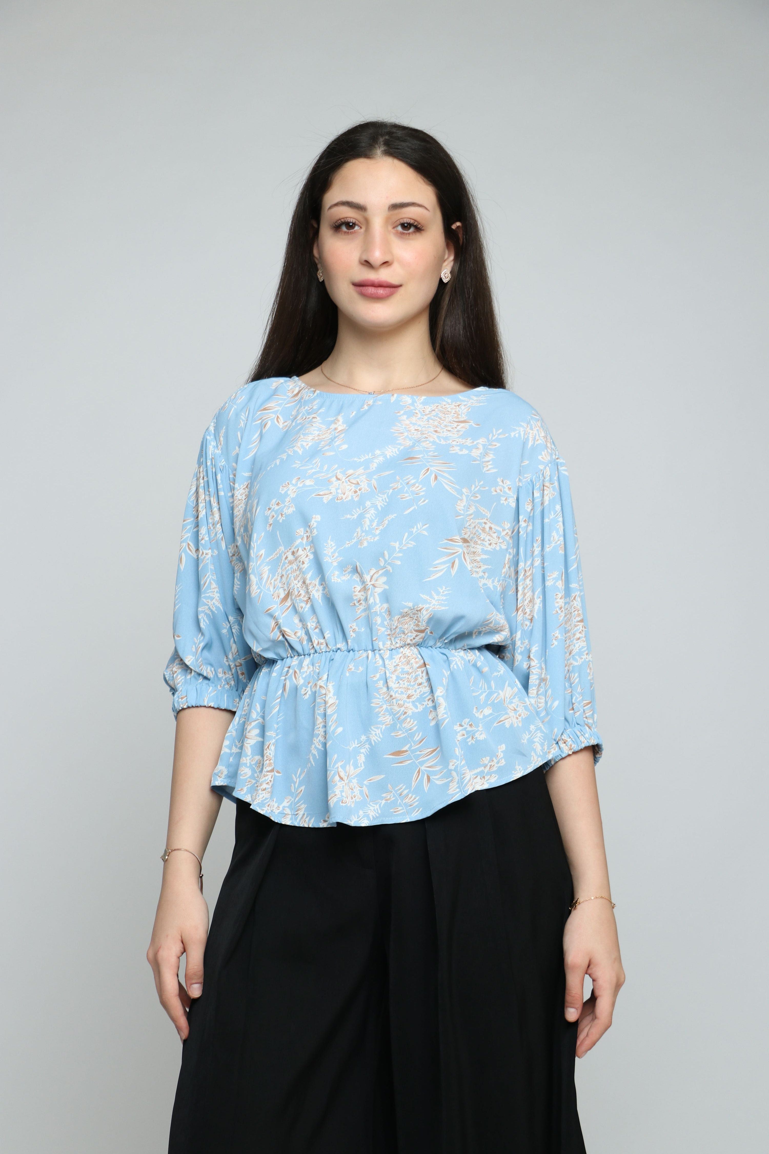 نتشي بلوزة مشجرة مخصرة كم طويل بأساور نسائي