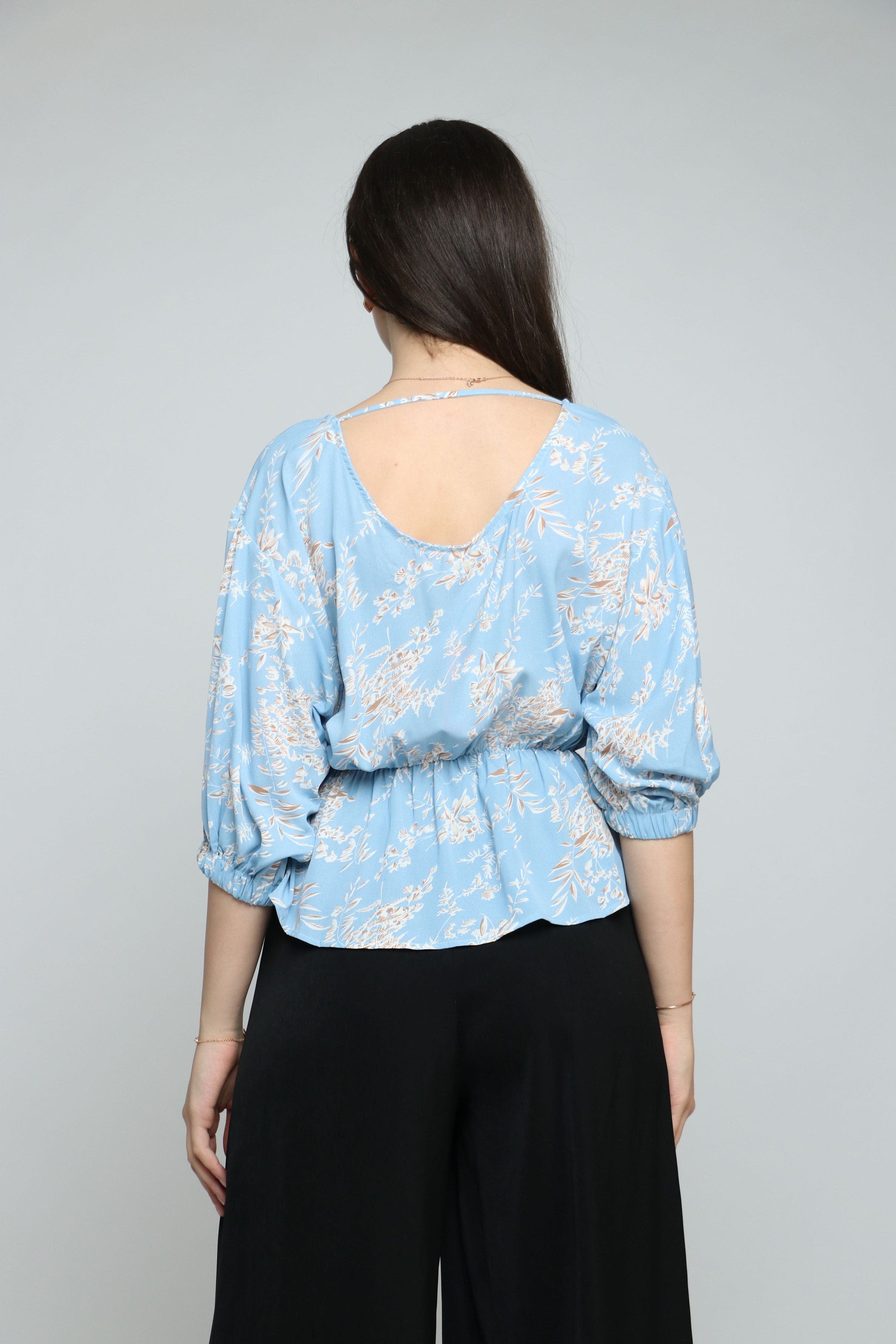 نتشي بلوزة مشجرة مخصرة كم طويل بأساور نسائي