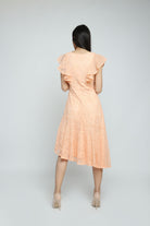 ميكا فستان ميدي مخصر أكمام مكشكشة