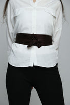 كيتشن حزام عريض جلد منقوش بربطة أمامية نسائي