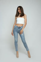 كيتشن بنطلون جينز سكيني مقطع طويل نسائي