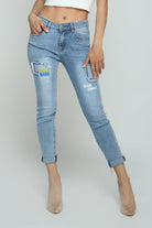 كيتشن بنطلون جينز مقطع مبطن سكيني طويل نسائي