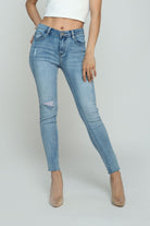 كيتشن بنطلون جينز كاجوال سكيني مقطع مبطن طويل نسائي