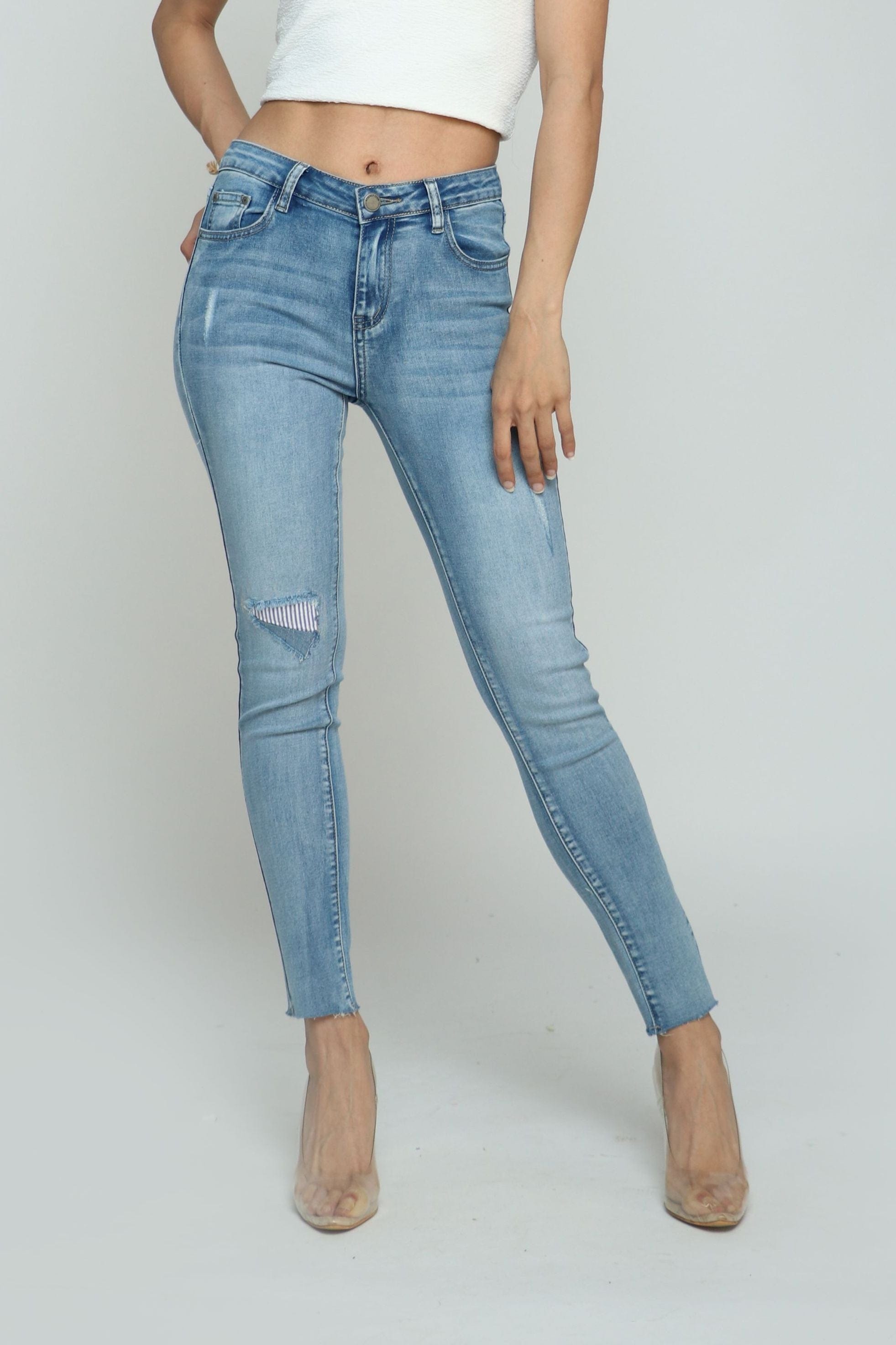 كيتشن بنطلون جينز كاجوال سكيني مقطع مبطن طويل نسائي