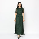 نتشي فستان طويل بأكمام قصيرة مخرم بحزام خصر