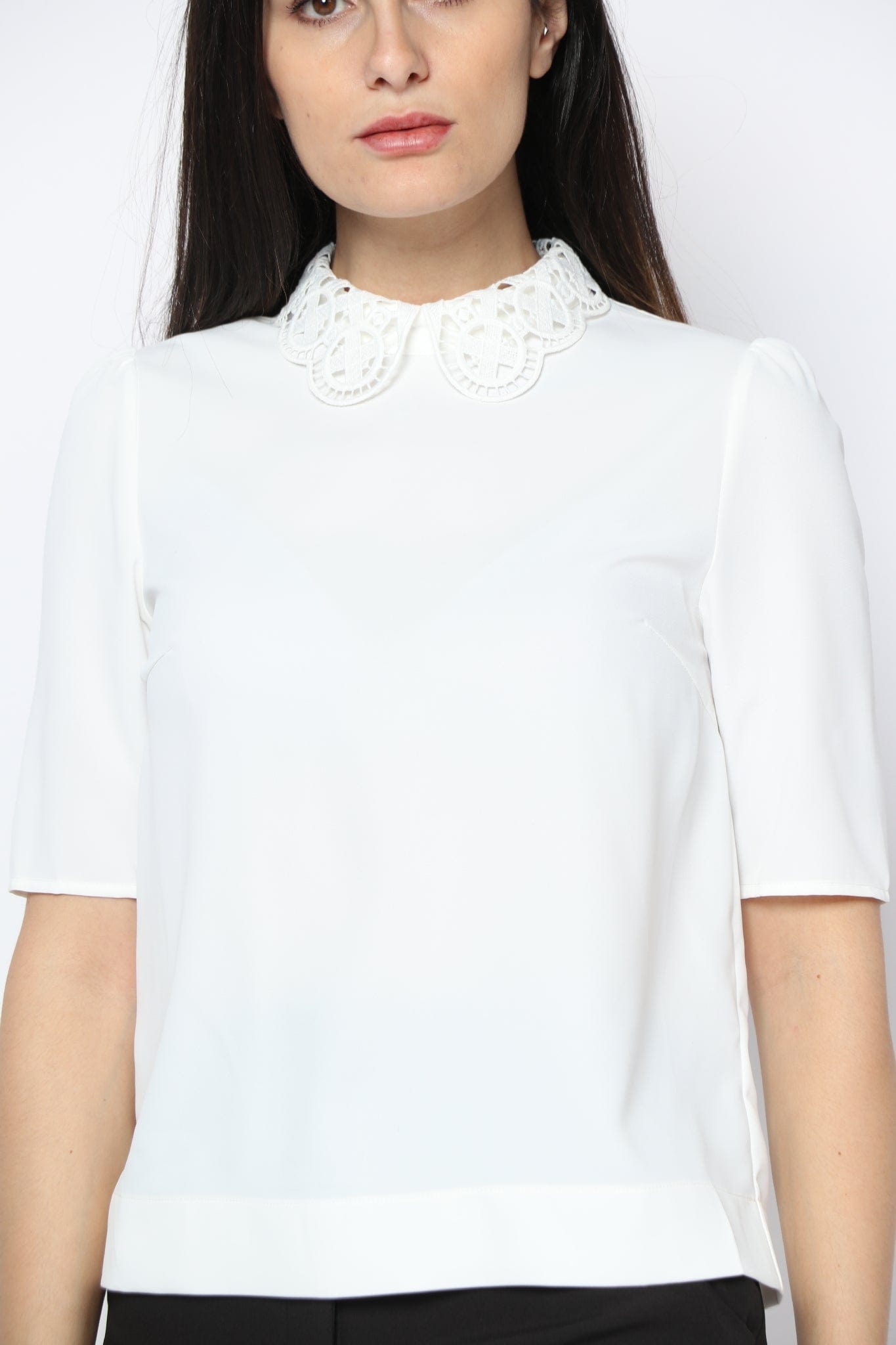 نتشي بلوزة رسمية سادة بياقة دانتيل نسائي