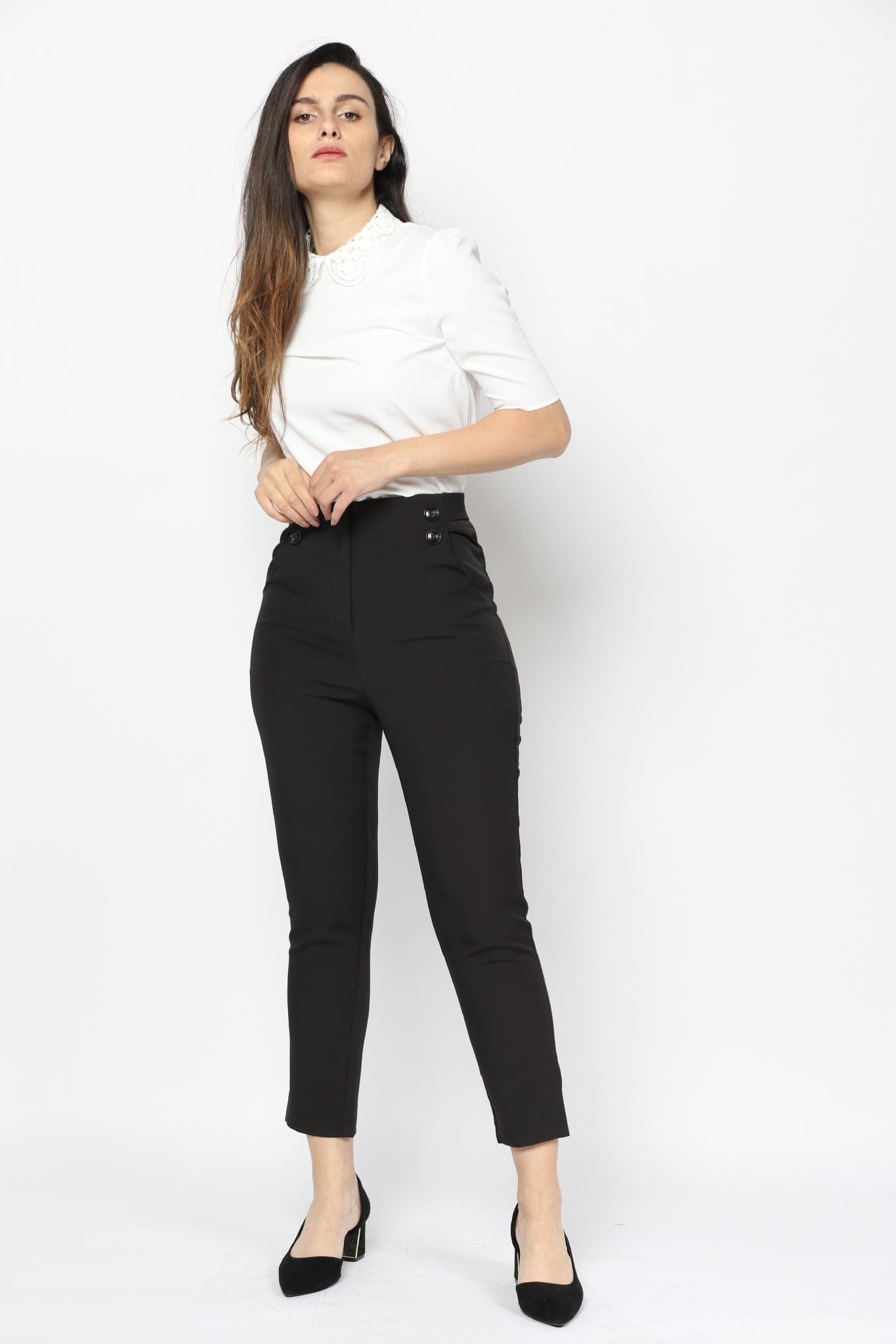 نتشي بلوزة رسمية سادة بياقة دانتيل نسائي