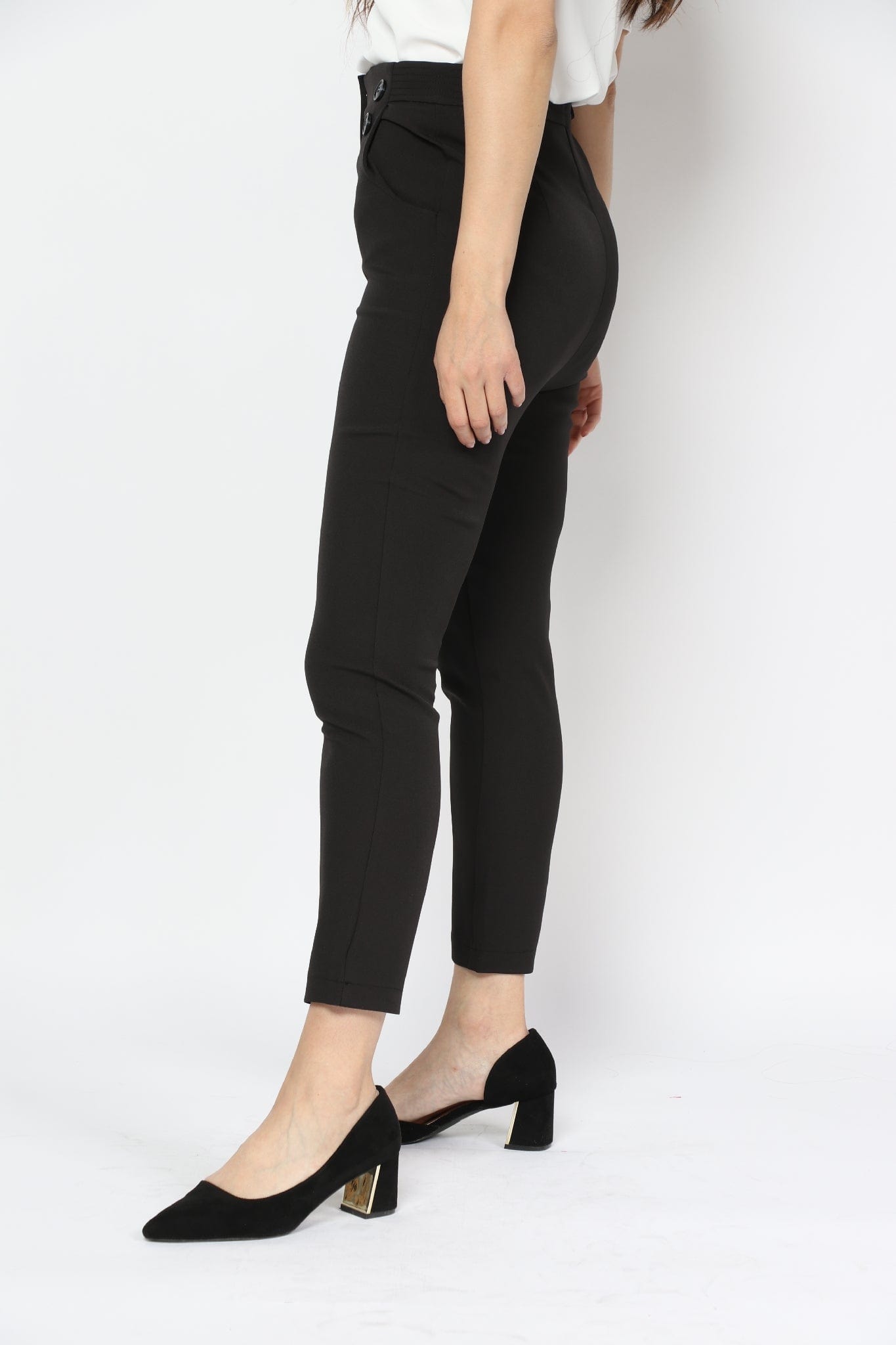 نتشي بنطلون سادة خصر مرتفع بجيوب طويل نسائي