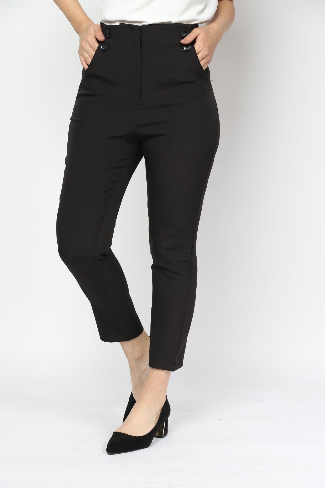 نتشي بنطلون سادة خصر مرتفع بجيوب طويل نسائي