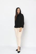 نتشي قميص كلاسيك بنفش على الصدر كم طويل نسائي