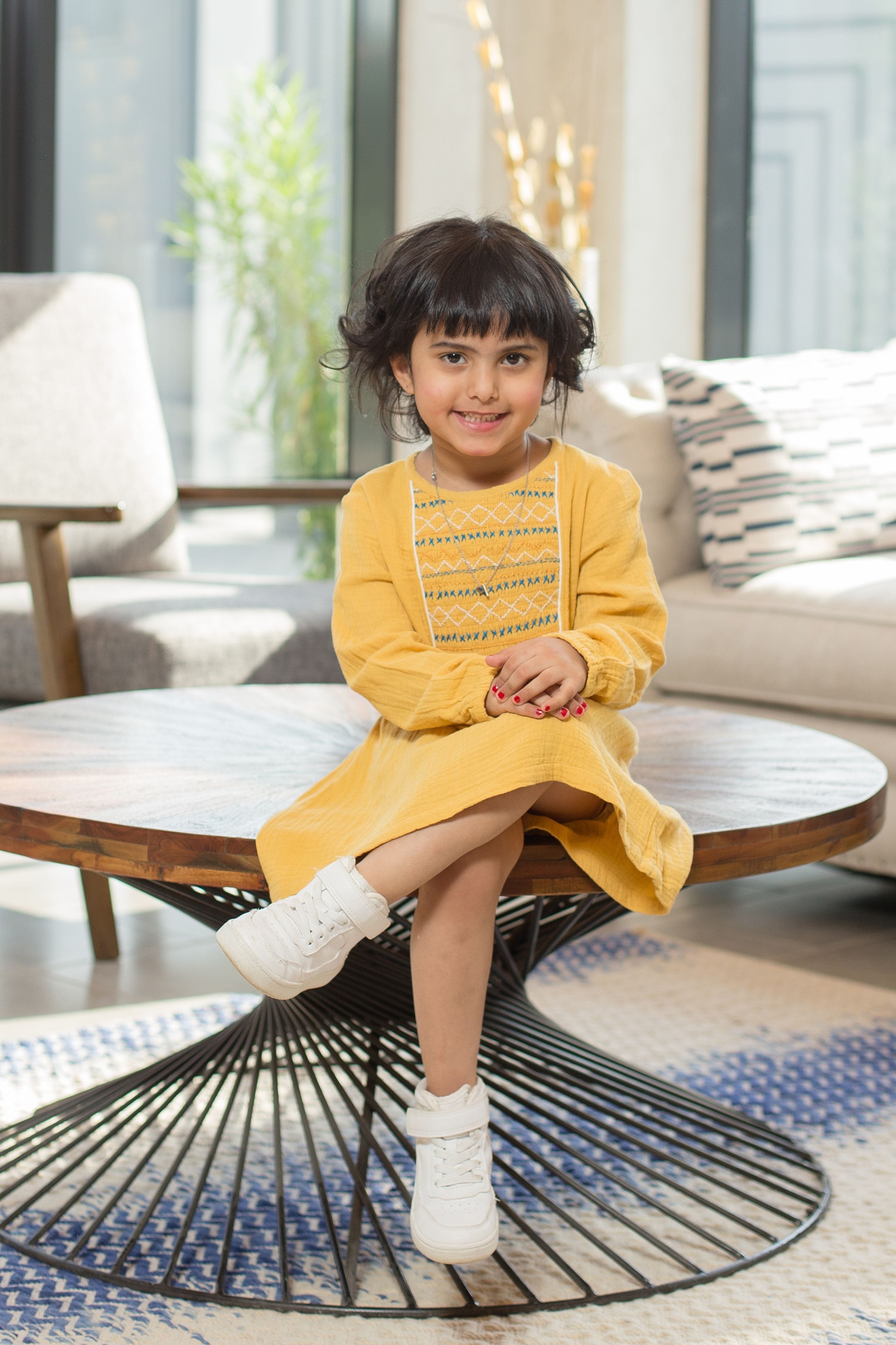 جينجرسنابس فستان بناتي مطرز بالخيط كم طويل برتقالي غامق