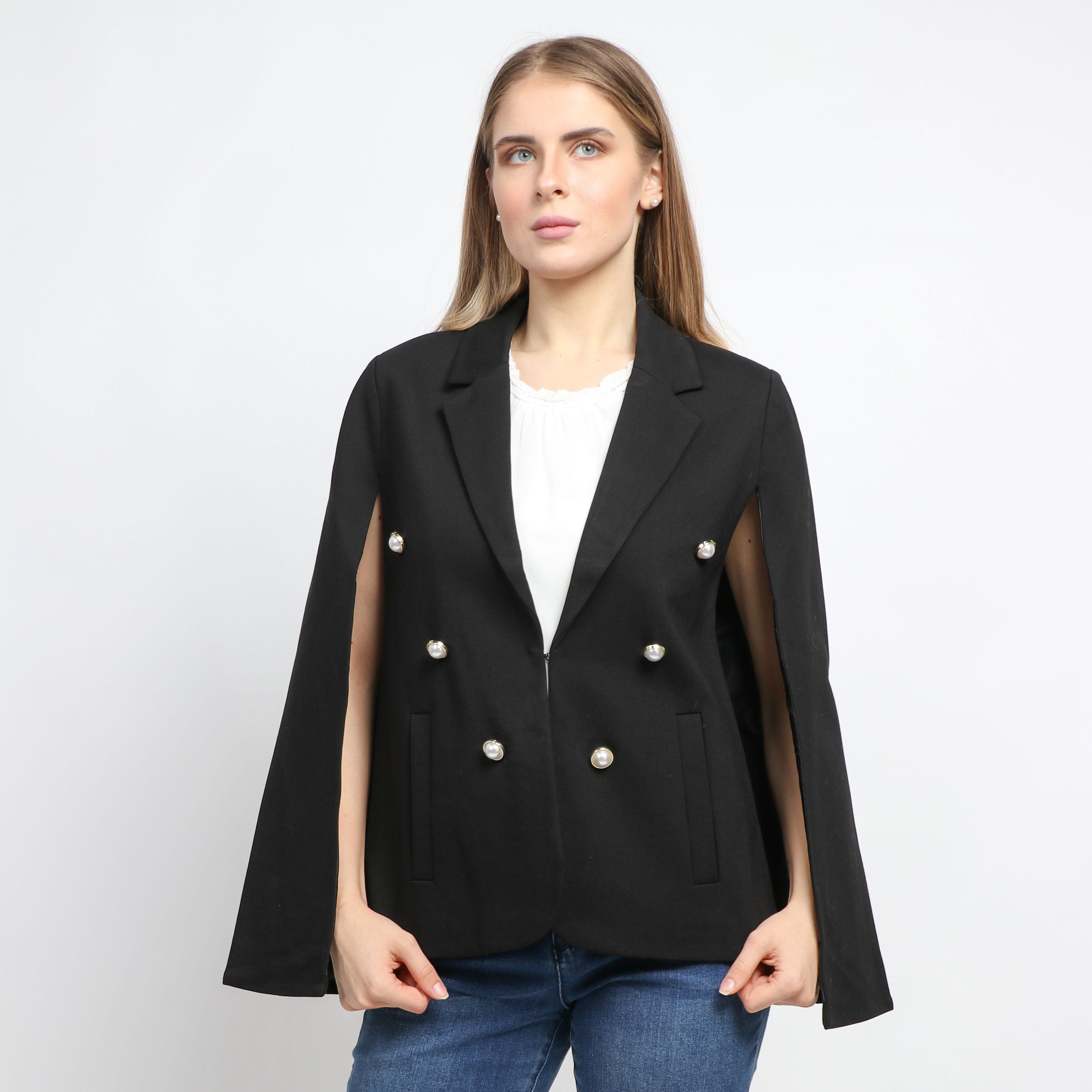 داليدرس جاكيت رسمي بأزرار أمامية كم مفتوح نسائي أسود