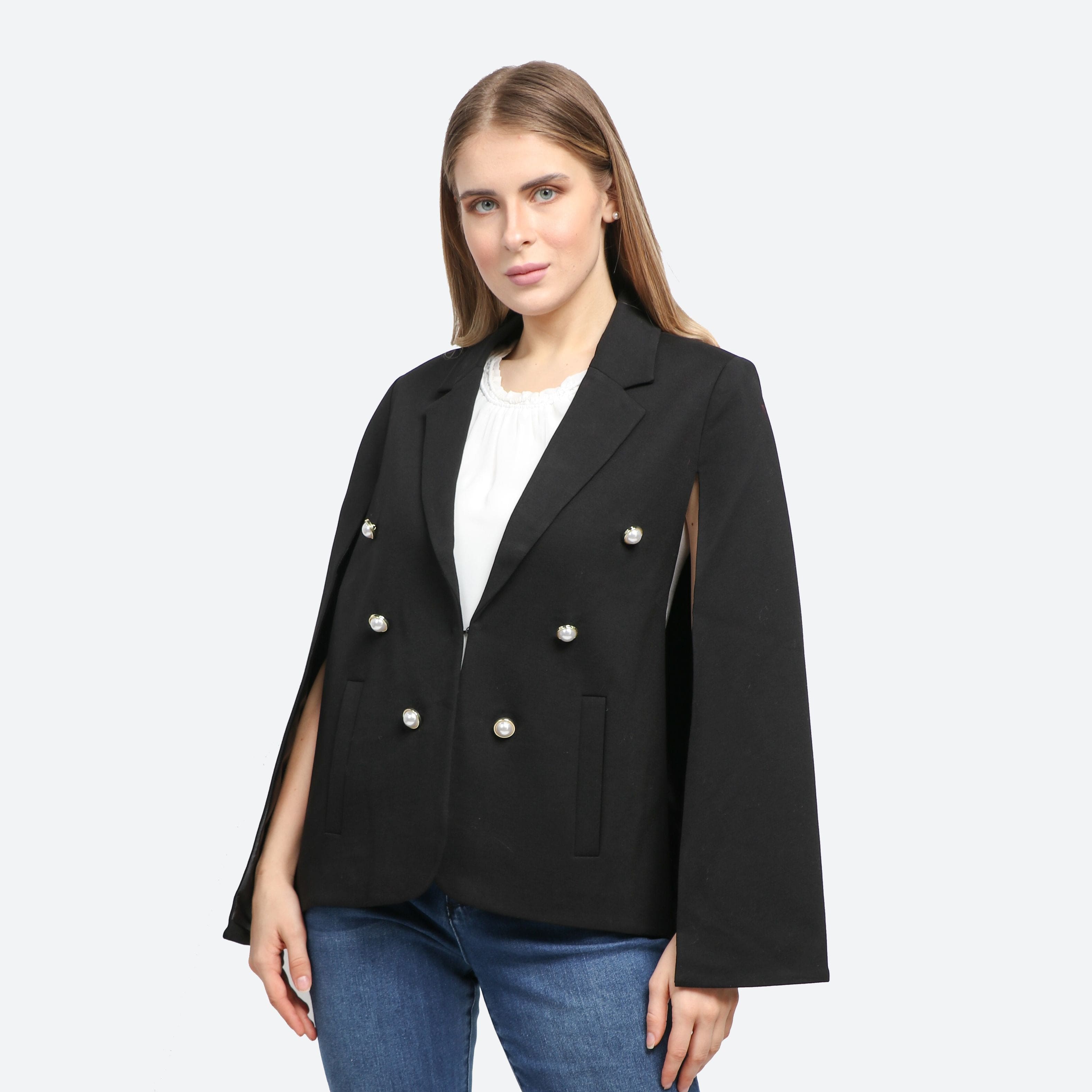 داليدرس جاكيت رسمي بأزرار أمامية كم مفتوح نسائي أسود