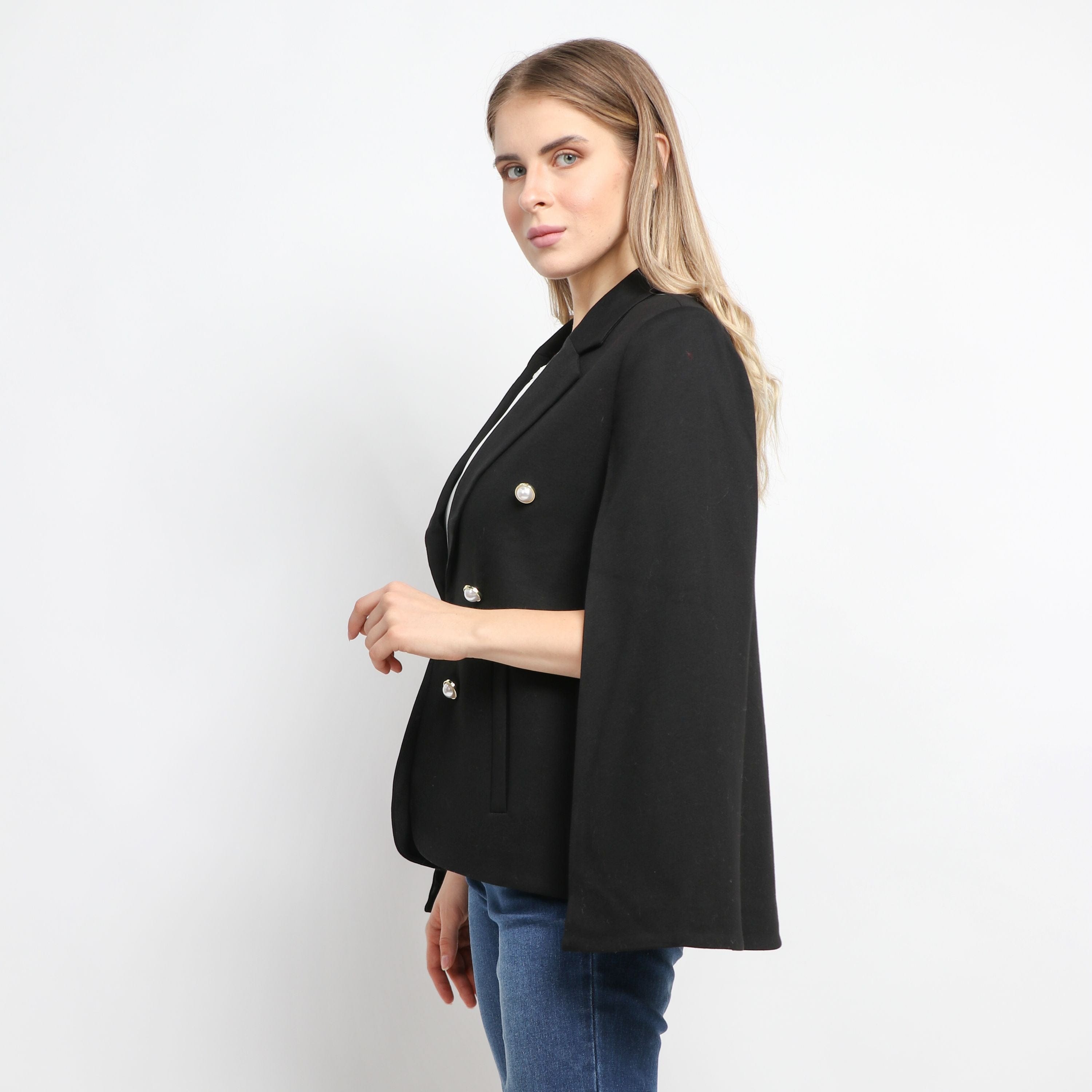 داليدرس جاكيت رسمي بأزرار أمامية كم مفتوح نسائي أسود