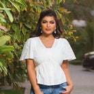 نتشي بلوزة دانتيل مخصر سبعة كم قصير واسع نسائي