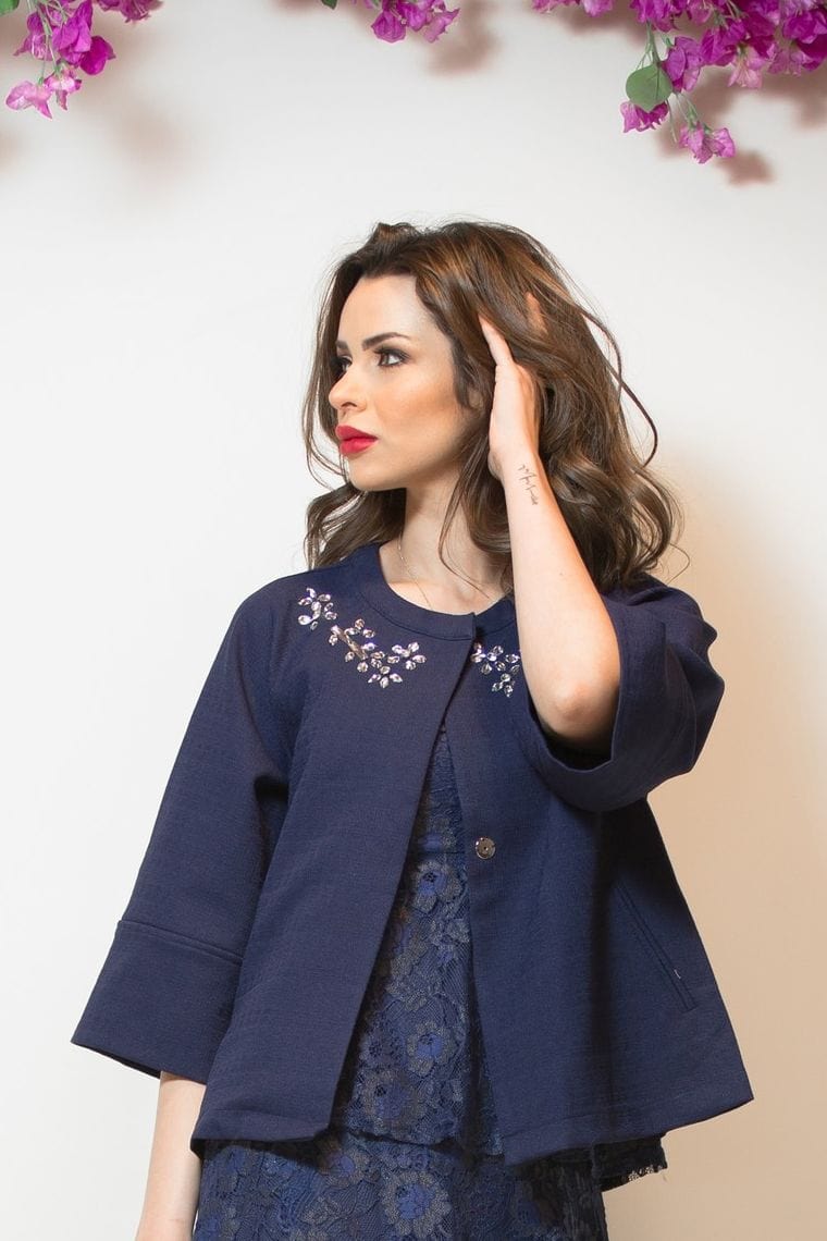 نتشي جاكيت نسائي مطرز على الصدر 3/4 كم