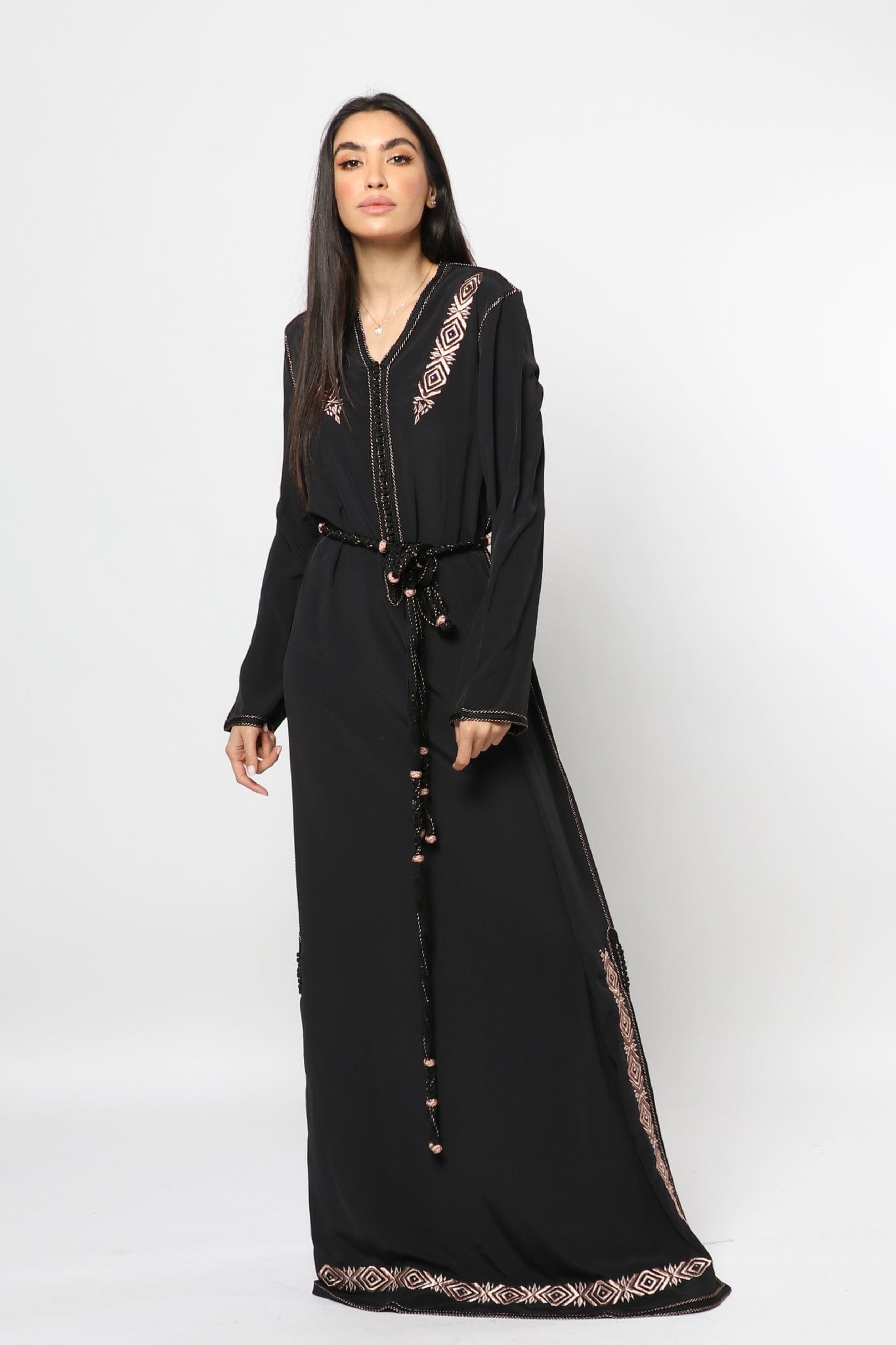 ديامانتين قفطان طويل بحزام على الخصر كم طويل