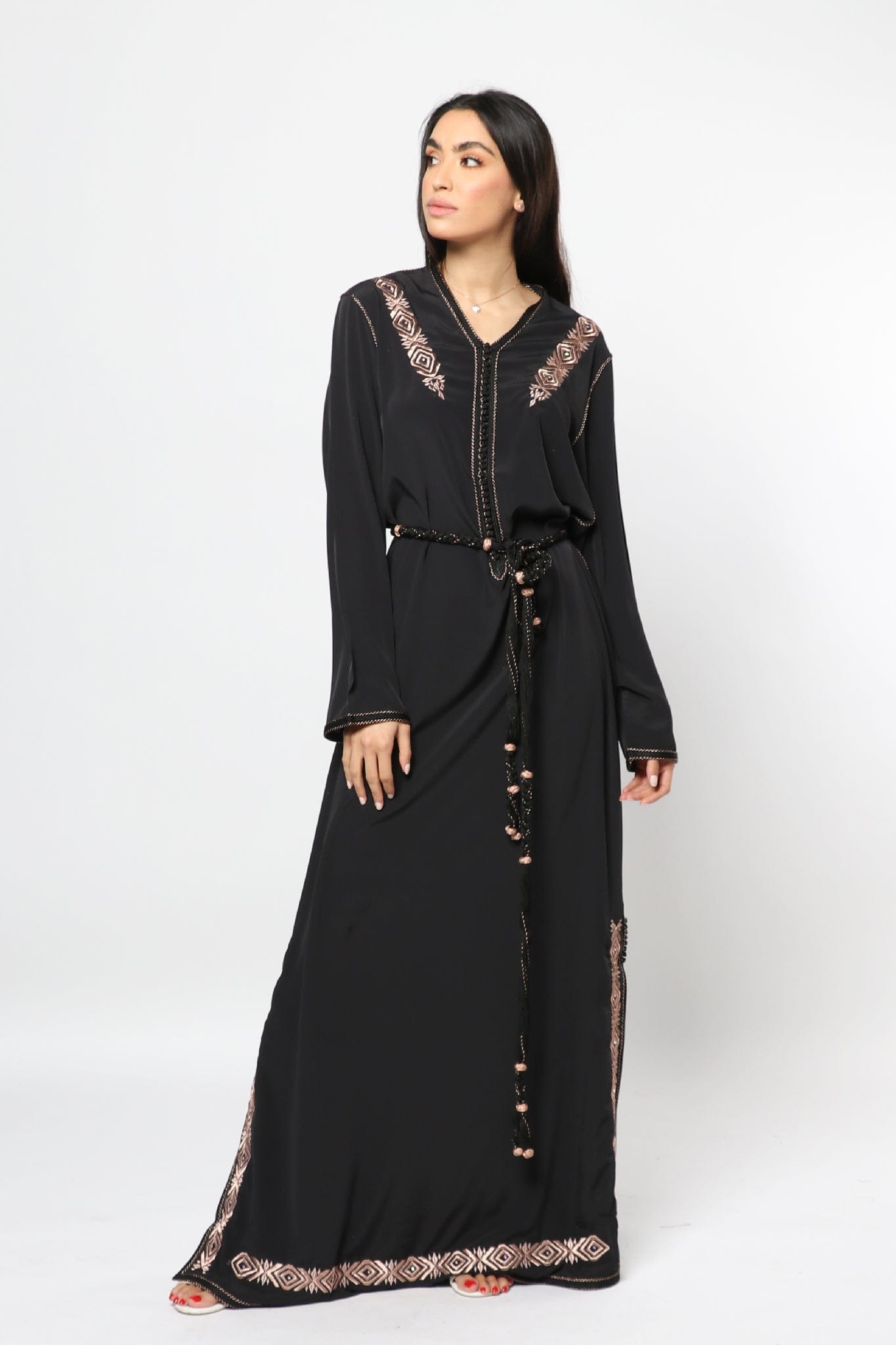 ديامانتين قفطان طويل بحزام على الخصر كم طويل