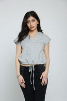 كيتشن بلوزة قطن سبعة كم قصير برباط على الخصر نسائي