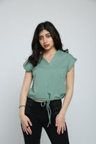 كيتشن بلوزة قطن سبعة كم قصير برباط على الخصر نسائي