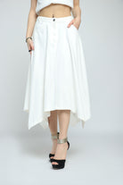 كيتشن تنورة ميدي نسيج قطن تصميم بنطلون بجيوب وزر غلق أمامي