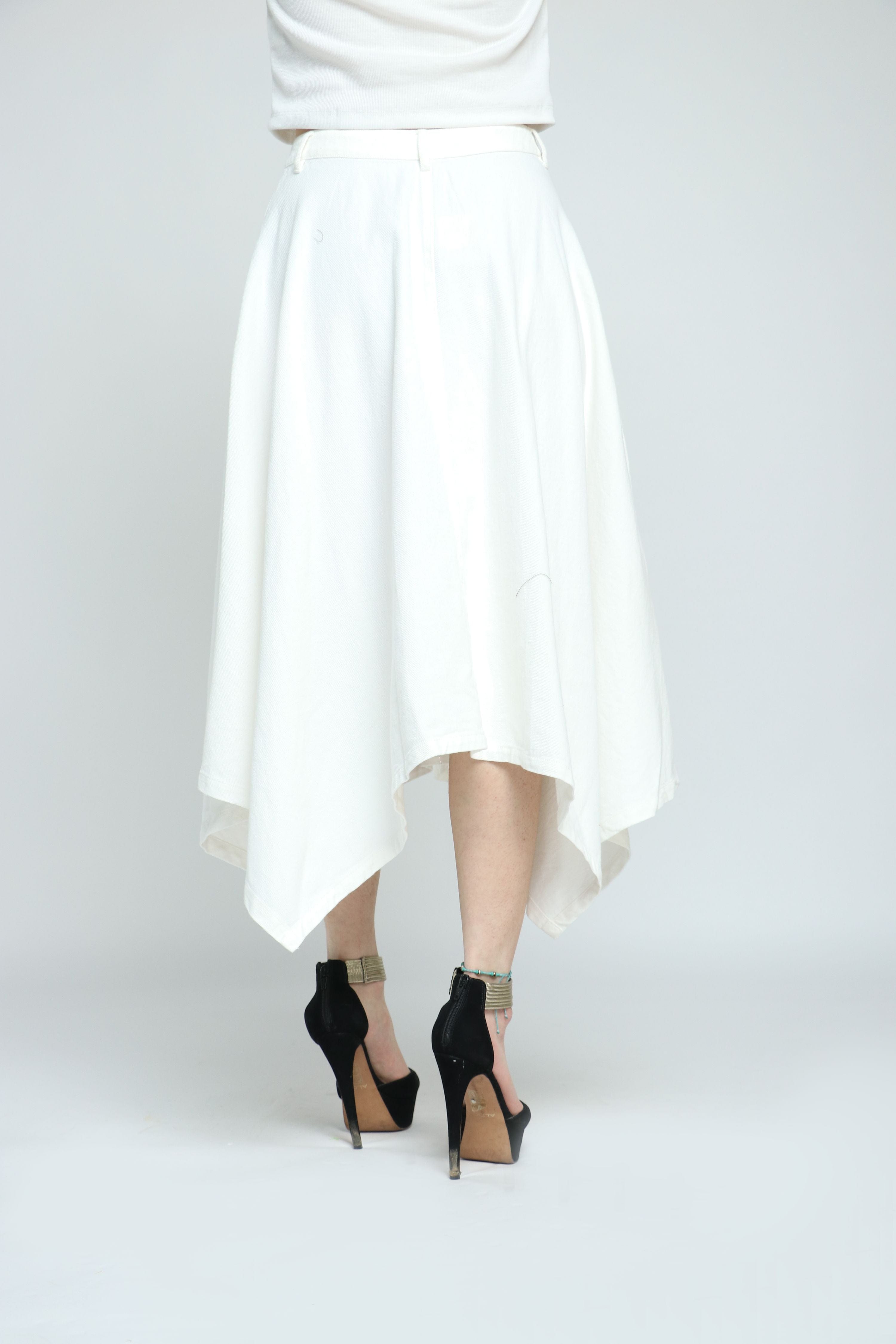 كيتشن تنورة ميدي نسيج قطن تصميم بنطلون بجيوب وزر غلق أمامي