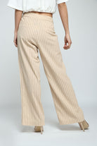 كيتشن سروال مخطط مع جيوب أمامية وزرار واسع طويل نسائي