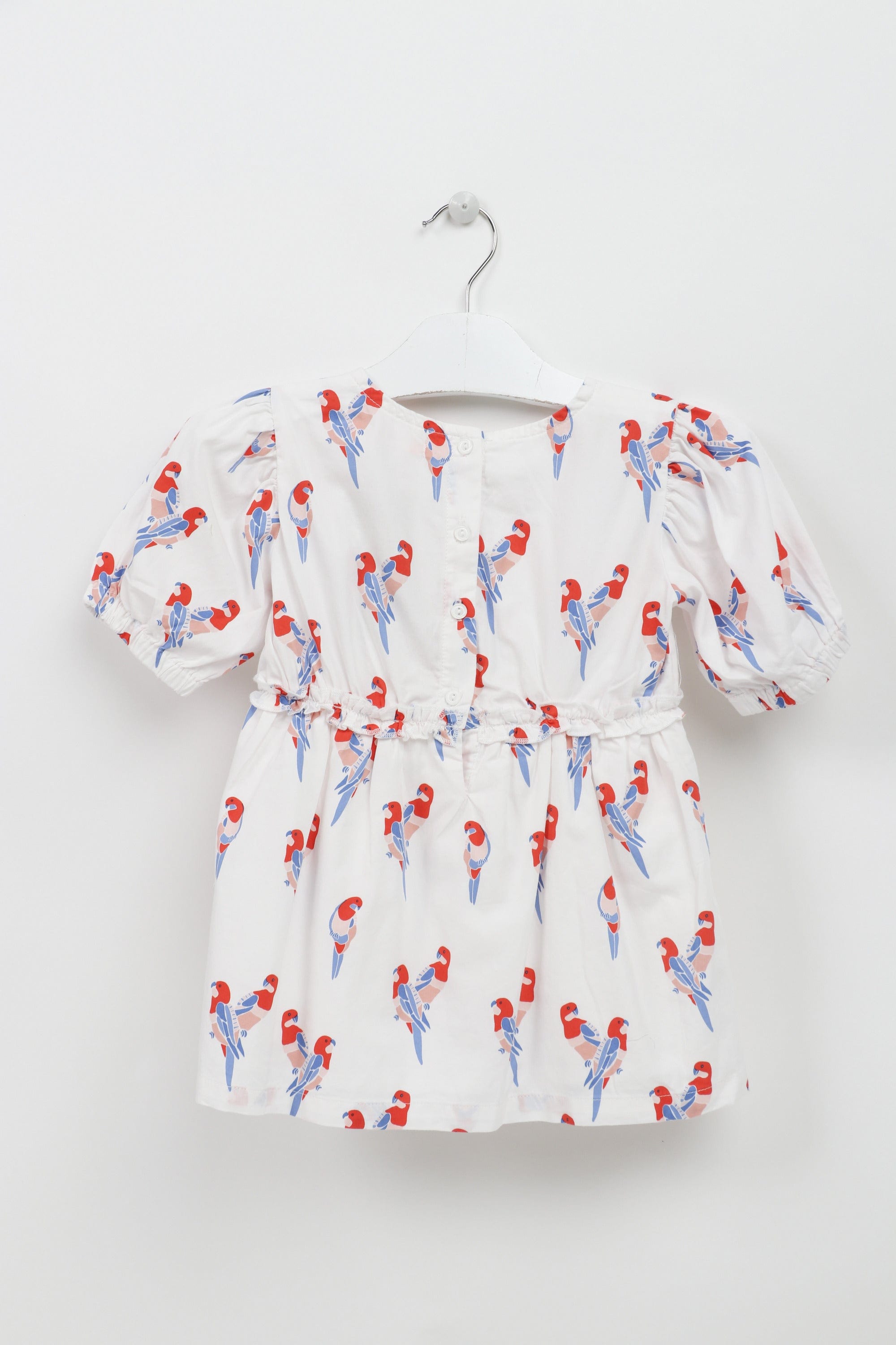 جينجرسنابس فستان منقوش نقشة طيور مخصر كم قصير بف رضع بناتي أبيض