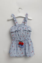 جينجرسنابس فستان مخصر أزرار أمامية حمالات فيونكة رضع بناتي أزرق