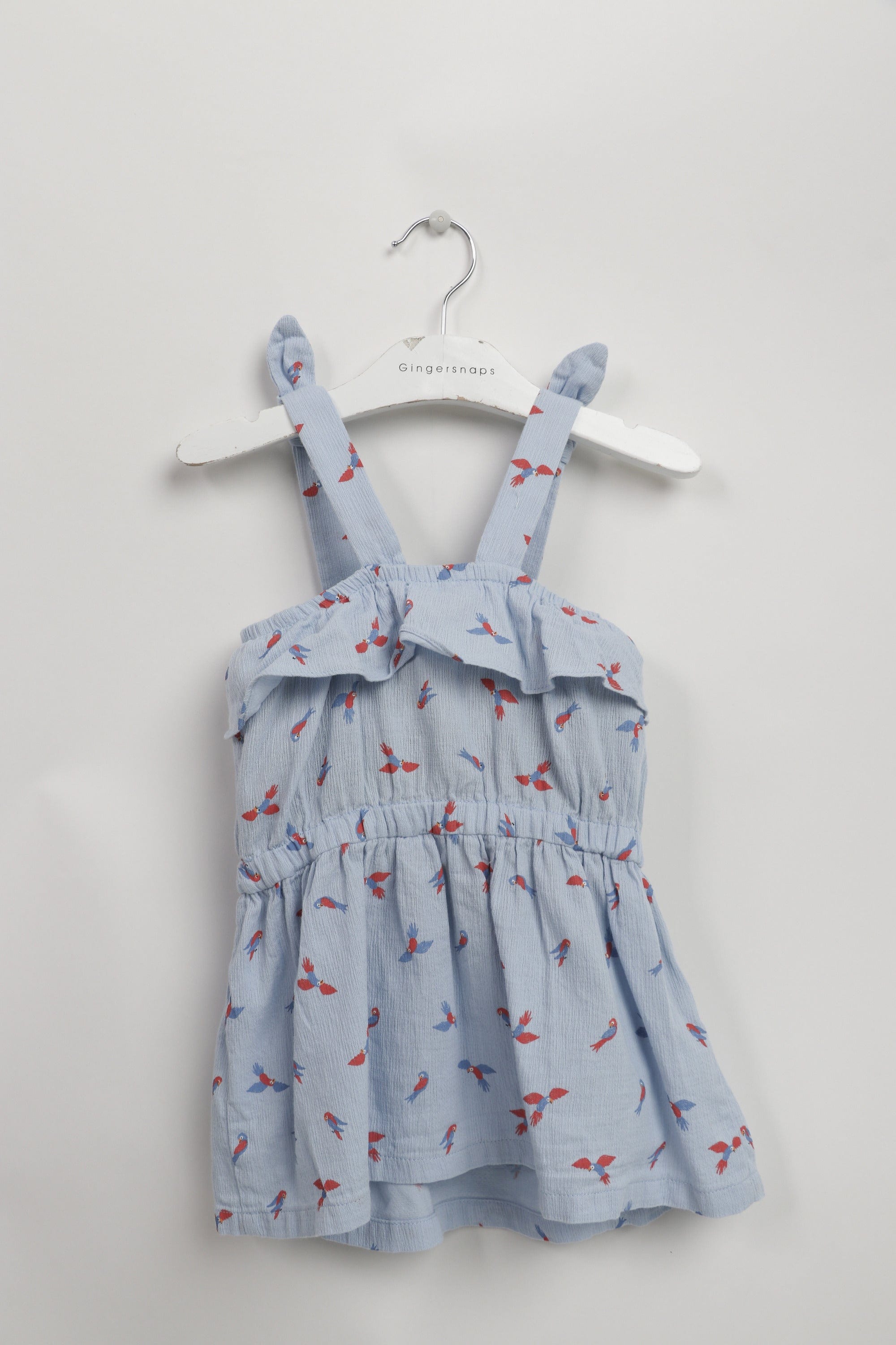 جينجرسنابس فستان مخصر أزرار أمامية حمالات فيونكة رضع بناتي أزرق