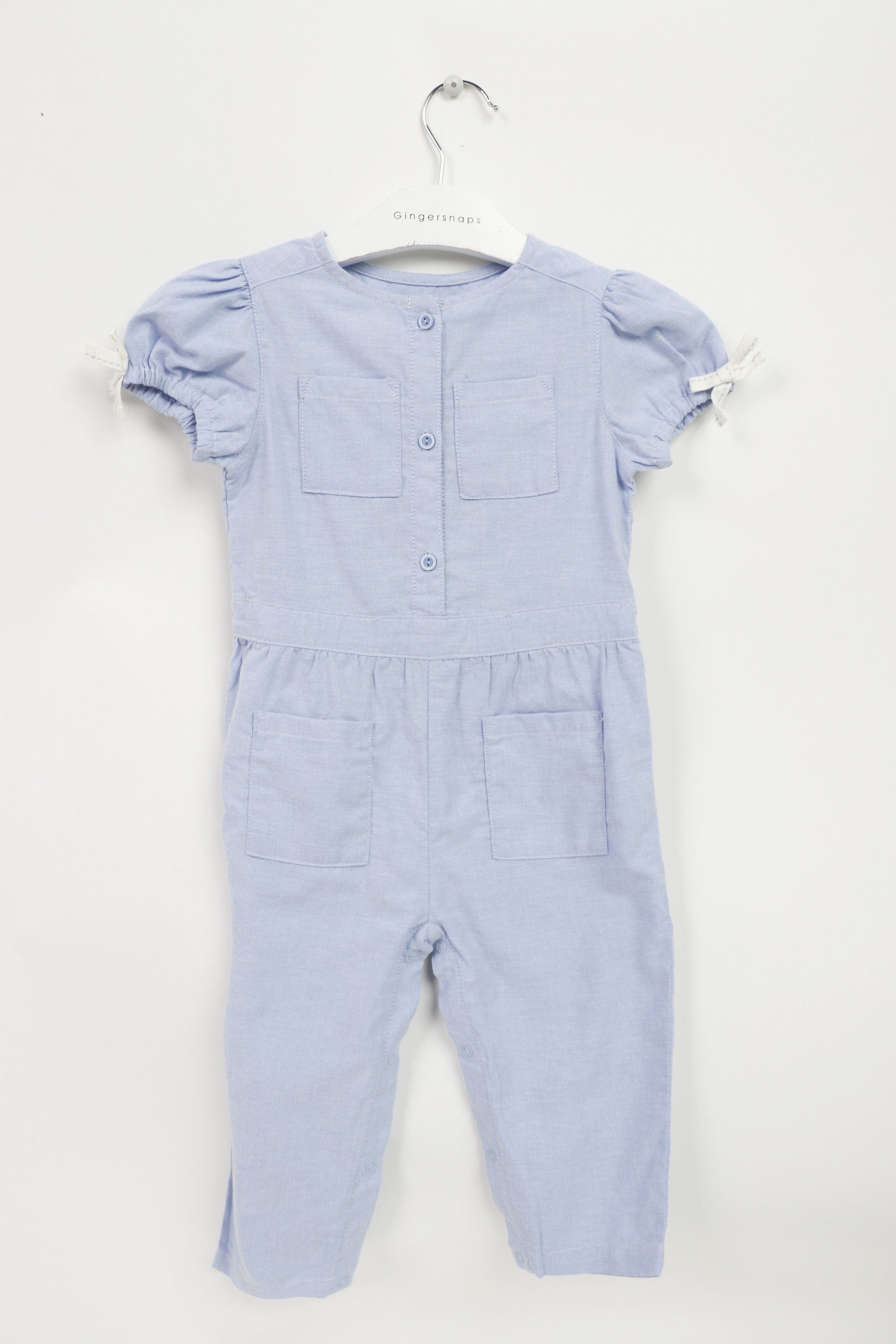 جينجرسنابس جمبسوت رضع بناتي بخصر مطاطي وكم منفوخ أزرق