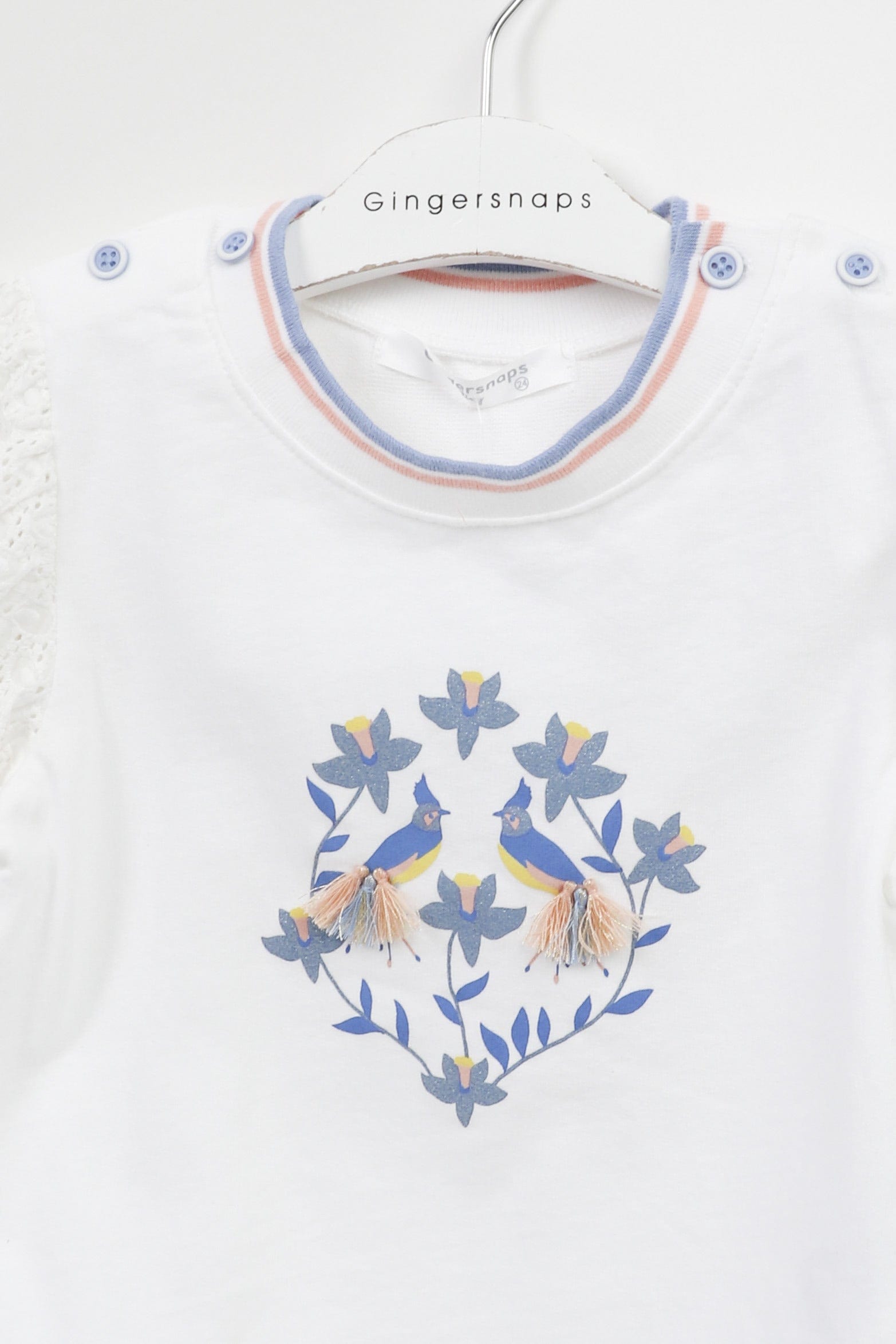 جينجرسنابس بلوزة سادة أزرار أمامية حمالات مكشكشة بناتي رضع أوف وايت