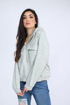 ميكا سترة سادة بسحاب بجيوب أمامية بأكمام طويلة